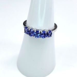 Tanzanite 5 Stone Ring in Platinum over Sterling Silver 6 NWT
